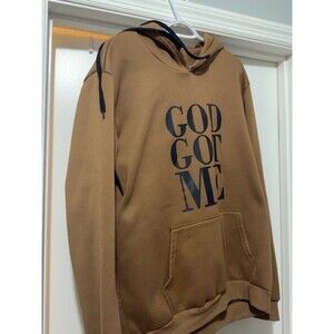 Manfinity Men's XL Brown God Got Me Graphic Pullover Hoodie